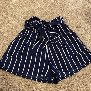 navy blue and white striped shorts